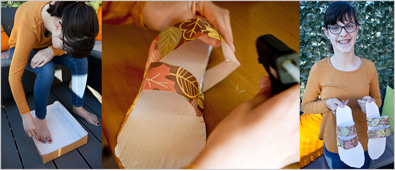 A photo of Ellie making paper sandals