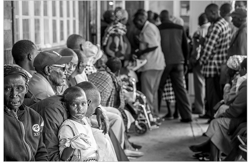 Patients lining up outside the surgical clinic