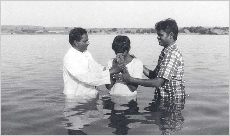 A photo of a baptism service taken in 1980