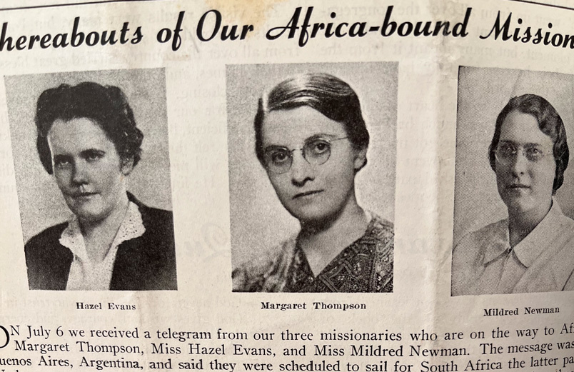 A clipping from an article reporting that Margaret and two other missionary ladies were about to leave Argentina for Africa